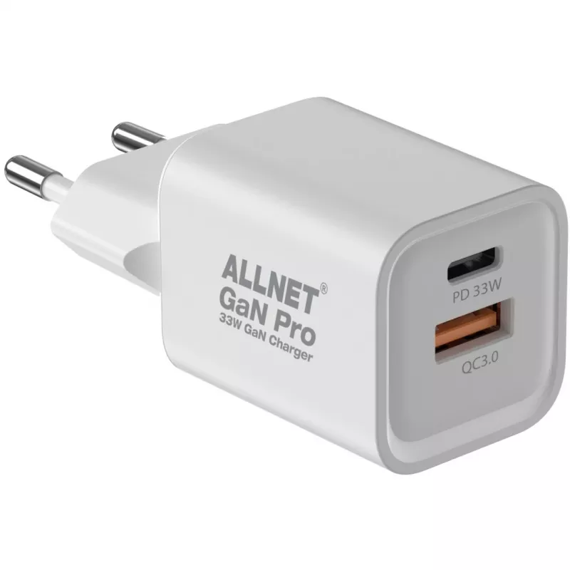 Fuente de alimentación ALLNET PSU-GaNPD-USB-1A1C-45W cargador GaN USB-C PD y USB-A QC de 45W