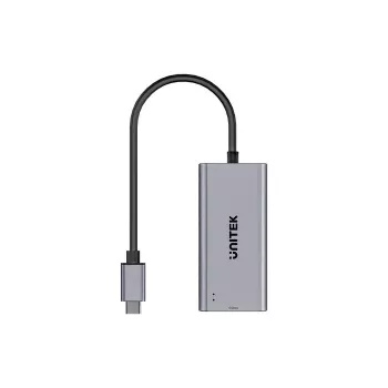 Adaptador USB-C a RJ45 Unitek U1343AGY01 — Ethernet 5 Gbit/s, USB-C (conector macho) a RJ45 (conector hembra), gris, cable 0,15 m