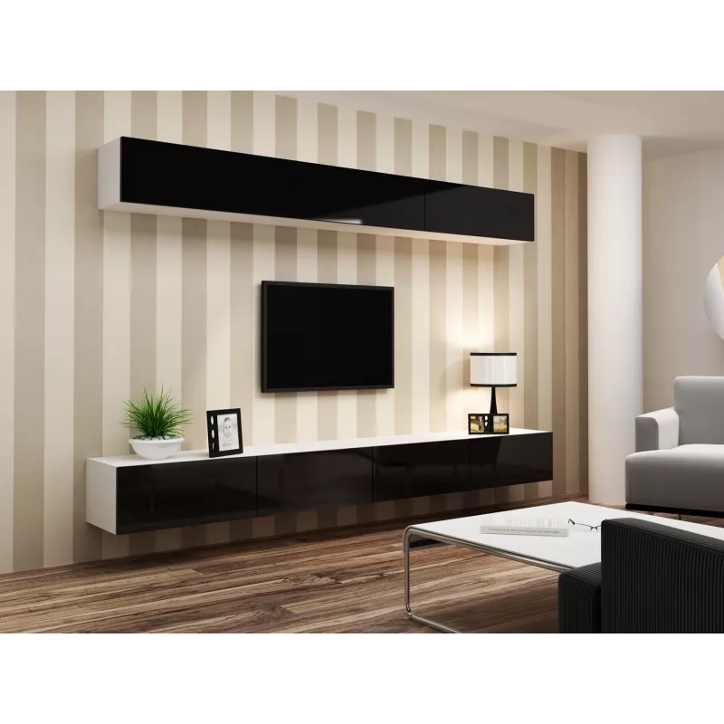 Conjunto de armarios de salón Cama VIGO 13 blanco/negro brillante