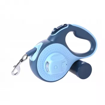 Correa retráctil para perro Extralink Pupilplanet 5 m con LED y dispensador de bolsas