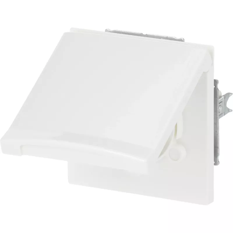 Mecanismo de toma de corriente Schuko de montaje en pared con tapa abatible, busch jaeger 20EUGK-34-101, empotrar, apto para intemperie, blanco alpino
