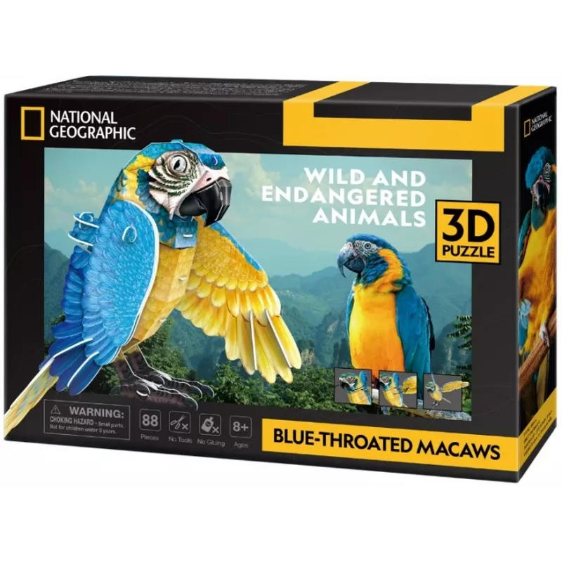 Puzle 3D Cubicfun Guacamayos azules, 88 piezas, modelo 306-DS1097H