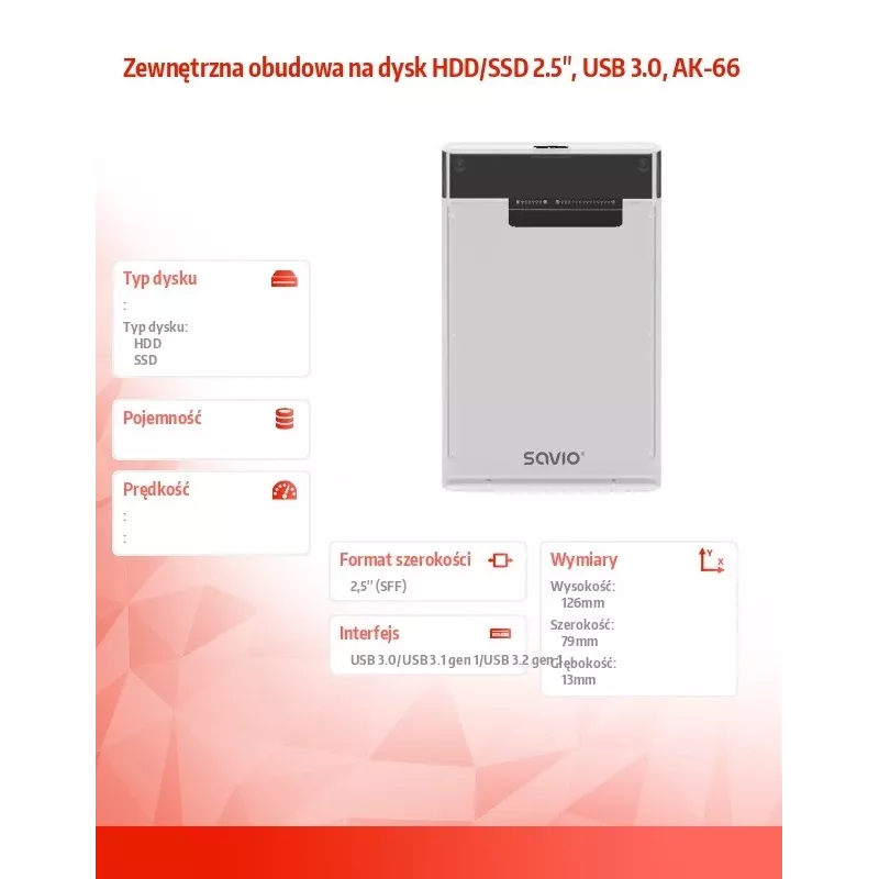 Carcasa para HDD/SSD Savio AK-66
