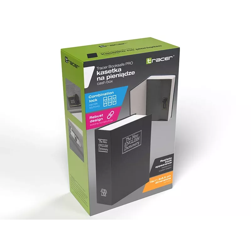 Caja de caudales TRACER TRASEJ47654 — BookSafe Pro Design, caja fuerte pequeña segura, material resistente