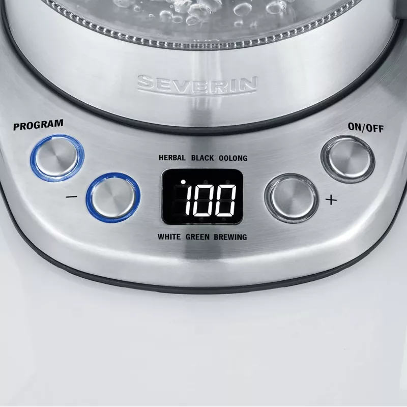 Hervidor eléctrico SEVERIN 1 L 2200 W vidrio y acero inoxidable, 5 ajustes de temperatura, indicador LED