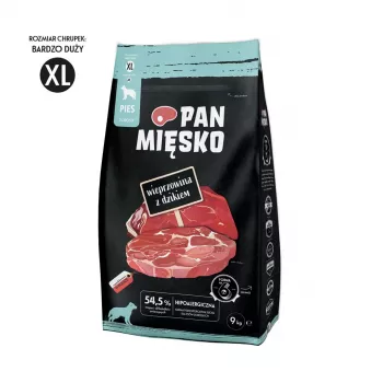 Pienso seco para perros Pan Mięsko Mr. Pork con jabalí XL — 9 kg, para perros adultos de razas grandes y gigantes, proteína 30 %, grasa 21 %