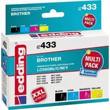 Cartuchos de tinta edding EDD-433 negro, cian, magenta, amarillo compatibles con brother LC-980BK/C/M/