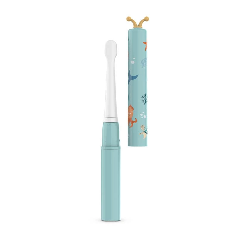 Cepillo de dientes eléctrico infantil neno Pulito – cepillo vibratorio compacto recargable, 2 cabezales, modo masaje, temporizador de 2 minutos, batería de Li-Ion