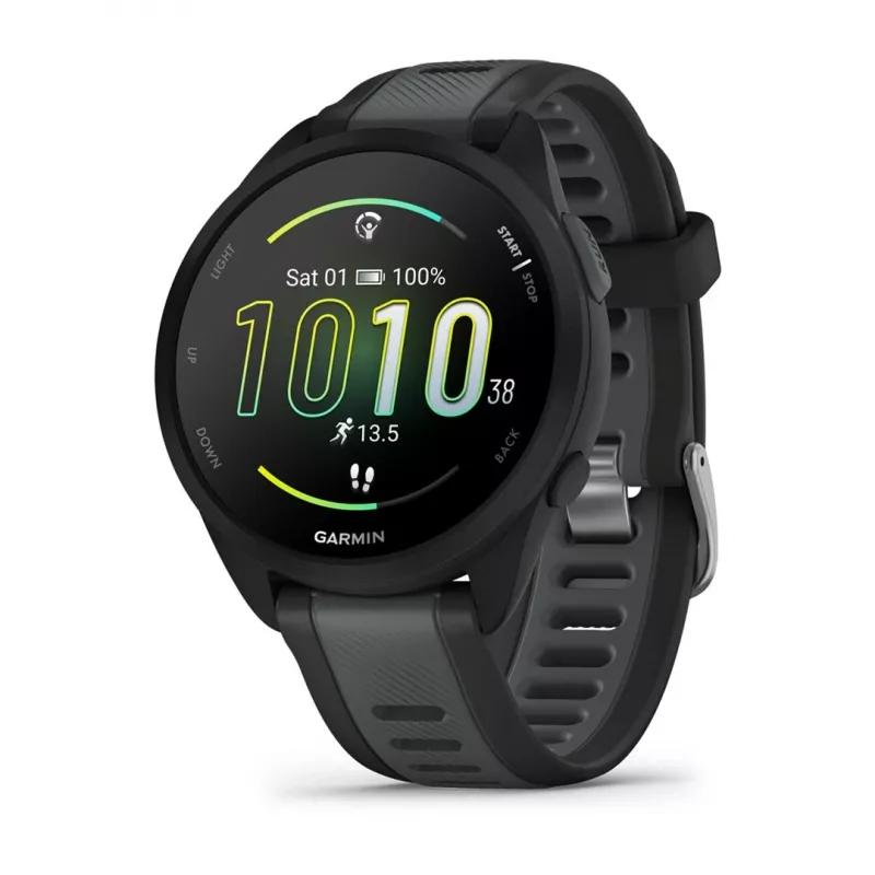 Garmin Forerunner 165 Music reloj deportivo GPS 43 mm, AMOLED 1,2" 390 x 390, 4 GB, correa de silicona, contorno de muñeca 126–203 mm, negro/gris pizarra (010-02863-30)