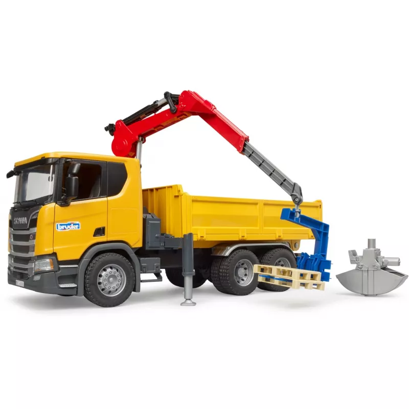 Camión de obra de juguete BRUDER Scania Super 560R con grúa y 2 palés