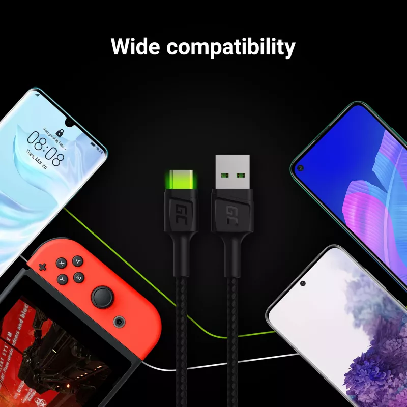 Cable USB Green Cell KABGC06 1,2 m USB A USB C negro