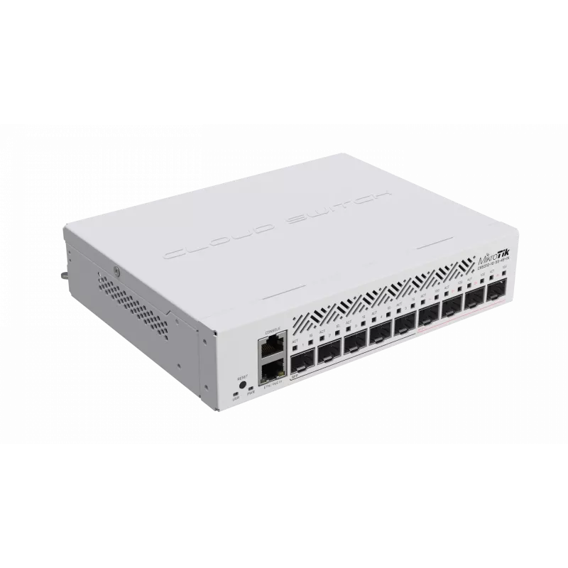 Switch de red gestionado L3 MikroTik CRS310-1G-5S-4S+IN — 1U, 1x Gigabit, 5x SFP, 4x SFP+, 10G, DC/PoE 18–57V, 20W máx.