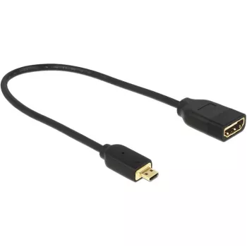 Cable DELOCK HDMI Micro D conector macho > HDMI A conector hembra High Speed con Ethernet 3D 4K 20cm Premium Slim