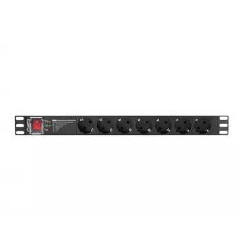 Unidad de distribución de corriente LANBERG PDU-PRO-07F-0200-BK — PDU para rack 1U, 7 tomas Type-F, 16 A, cable de 2 m, negro
