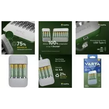 Cargador de baterías Varta Eco Charger Pro Recycled 4x AA 2100 mAh (Modelo 56816)