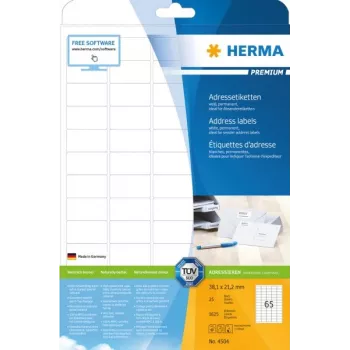 Etiquetas de dirección HERMA Premium A4 38,1x21,2 mm esquinas redondeadas 1625 uds.