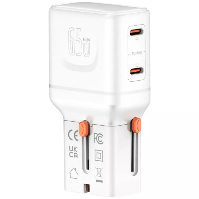 Cargador de viaje World 65W USB-C + USB-A blanco