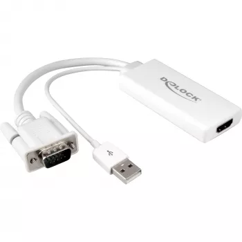 Delock - Adaptador de vídeo/audio - USB, 15 pin D-Sub (DB-15) macho a HDMI hembra - 25cm - blanco (62460)