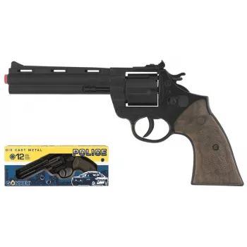Revólver de policía de juguete Pulio modelo 123/6 – metal, 12 cartuchos