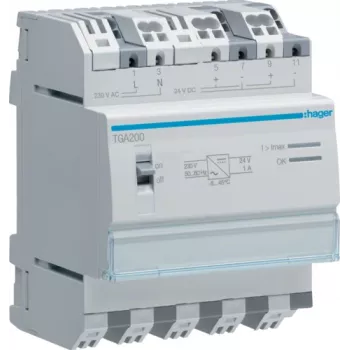 Hager TGA200. Número de polos: 4P. Tensión de entrada AC: 230 V, frecuencia de entrada AC: 50/60 Hz (TGA200)
