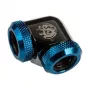 Adaptador 90° BitsPower para tubo rígido DE 12 mm a tubo rígido DE 12 mm, negro/azul brillante