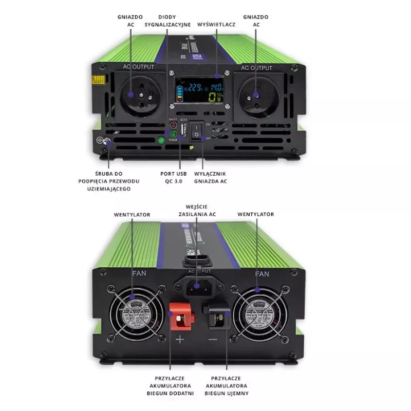 Inversor de coche Qoltec Monolith 6000 W Verde 12 V