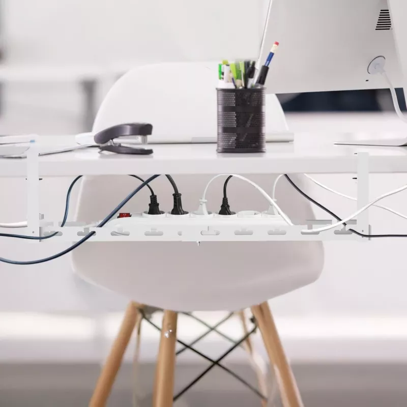 Organizador de cables Maclean bajo el escritorio, carga máx. 5 kg, máx. 728 mm, blanco, MC-103 W