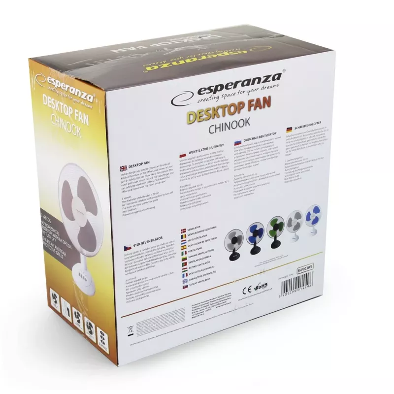 Esperanza EHF003WE, ventilador de mesa de 12'' , blanco y gris