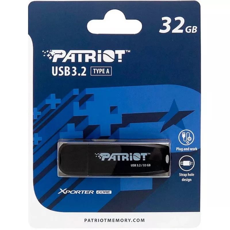 Memoria USB PATRIOT 32 GB USB Type-A 3.2 Gen 1 negra, 80 MB/s, llavero