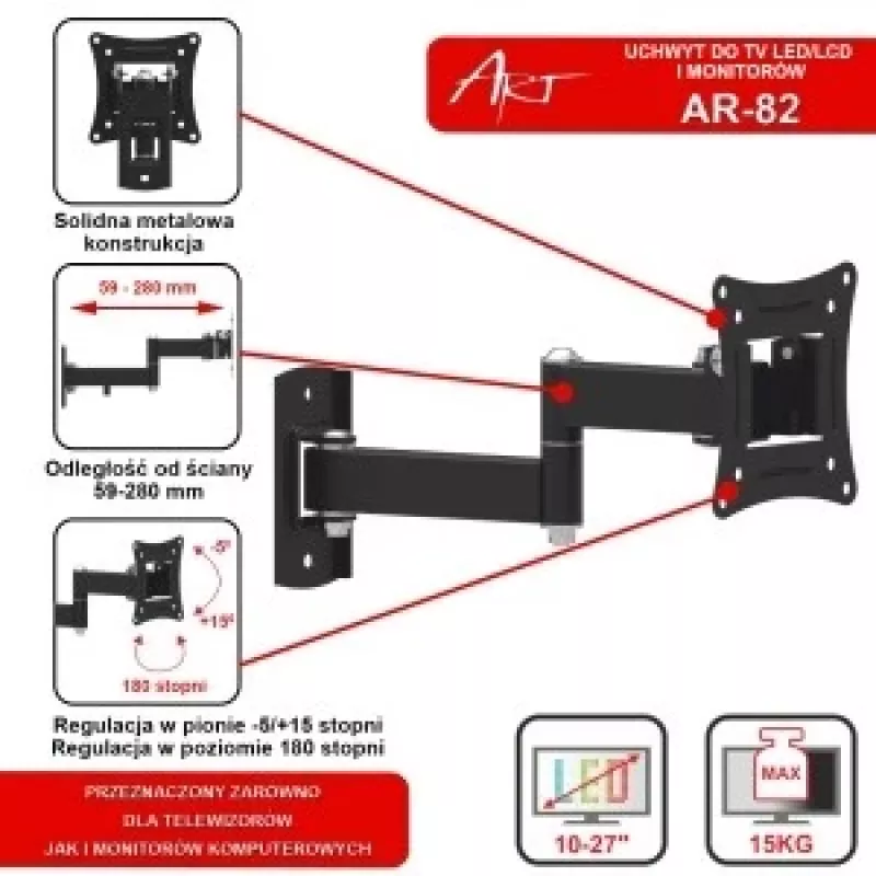 Soporte para TV LCD/LED de 10-27 inch 15KG AR-82 ajuste vertical/horizontal 28cm