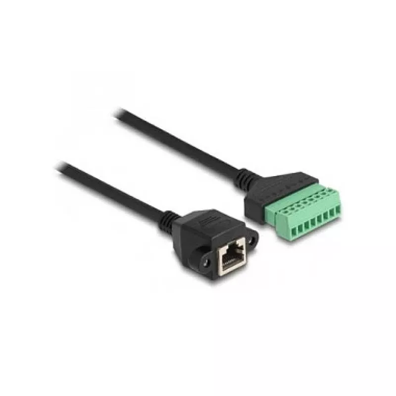 Cable RJ45 DeLOCK Cat.6 conector hembra a adaptador de bornes en carril 1 m