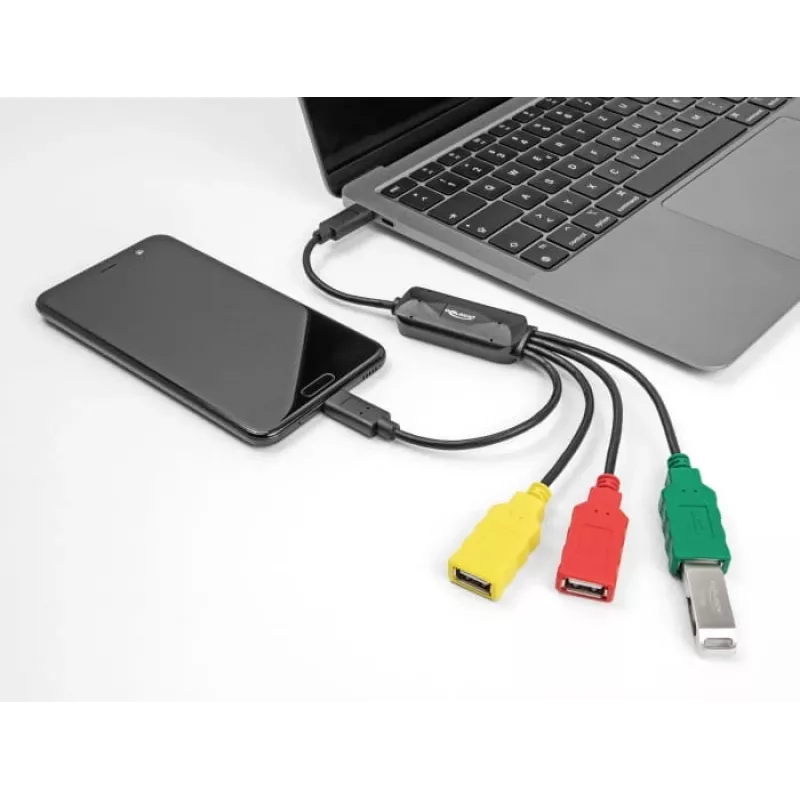 Hub USB DeLOCK 4 puertos USB 2.0 con cable USB Type-C a 3 x USB-A hembra + 1 x USB-C macho