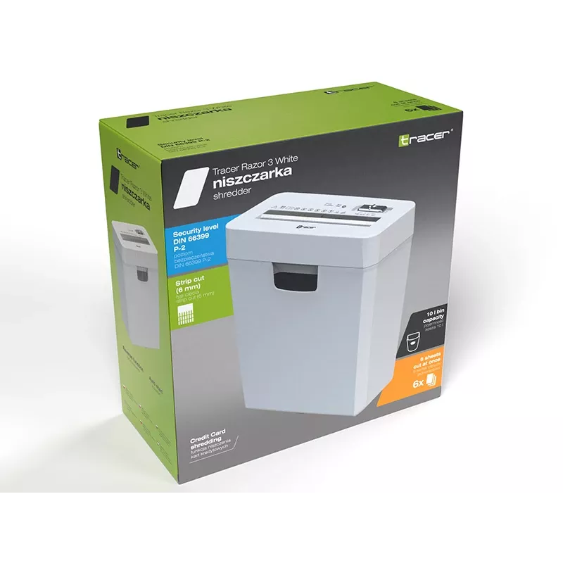 Destructora de documentos TRACER Tracer 47584 — corte cruzado 6 mm, hasta 5–6 hojas, depósito 10 L, blanca