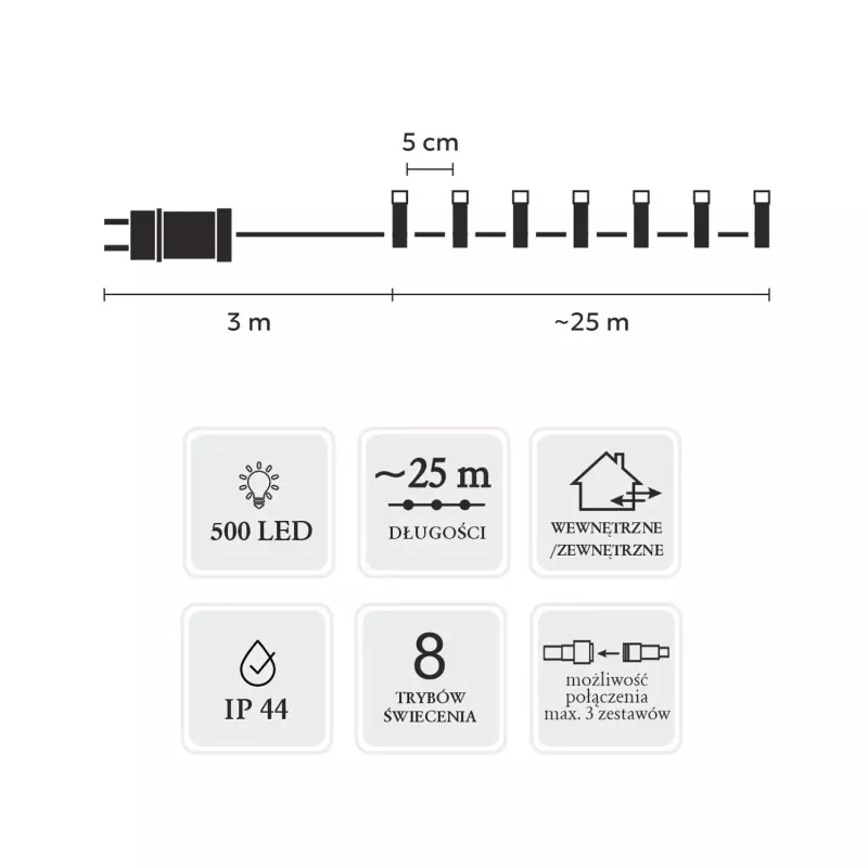 Set de barras de luz LED Extralink 500L blanco frío — longitud 3 m + 25 m interior/exterior