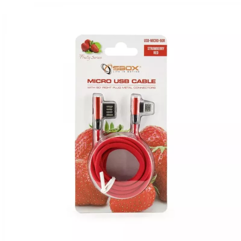 Sbox USB->Micro USB 90 M/M 1,5m USB-MICRO-90R rojo fresa