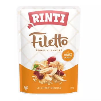 Comida húmeda para perros RINTI Filetto filete de pollo con corazones 100 g — alimento completo en ración individual, 82 % humedad, 14 % proteína