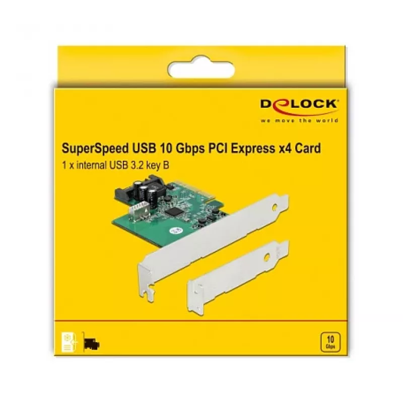 Tarjeta DeLOCK PCI Express x4 a 1 x conector hembra interno USB 3.2 Gen 2 Key B de 20 pines