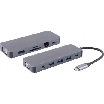 Dock para portátil S/CONN 14-05028 con cable USB 3.2 Gen 1 Type-C gris