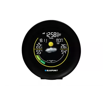 Estación meteorológica BLAUPUNKT WS35BK APP – pantalla LCD, temperatura y humedad, alarma, calendario, conectividad por app, 94×94×27 mm