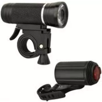 Set de luces LED para bicicleta FISCHER ALU 30/15 lux – delantera 30 lx / trasera 15 lx, carcasa de aluminio, hasta 50.000 h de vida útil