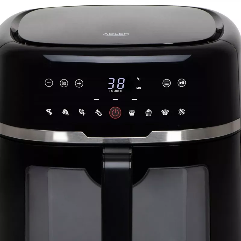 Adler AD 6318 freidora de aire, 8 l, 2500 W, pantalla LCD, 9 programas, negra