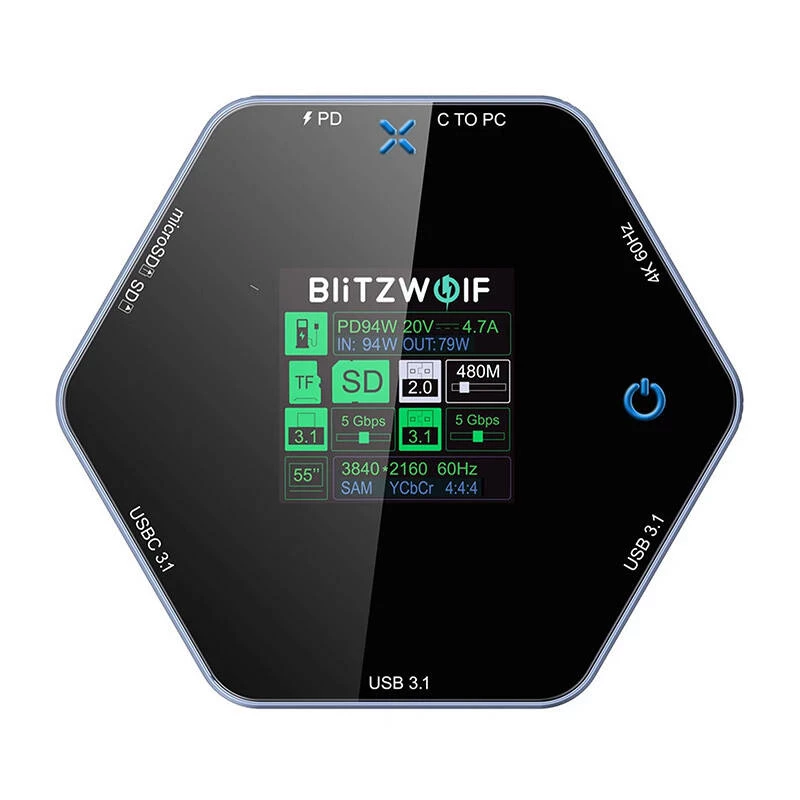 Estación de acoplamiento BlitzWolf BW-TH16 8en1 USB 100W con pantalla LCD Smart