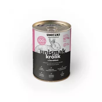 Comida húmeda para perros UNISZKI Unismak Conejo 400 g — receta de conejo, alimento completo para perros adultos