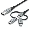 Cable Vention USB 2.0 conector macho A a conector macho 3 en 1 Micro-B&USB-C&Lightning 1M Gris Aleación de aluminio