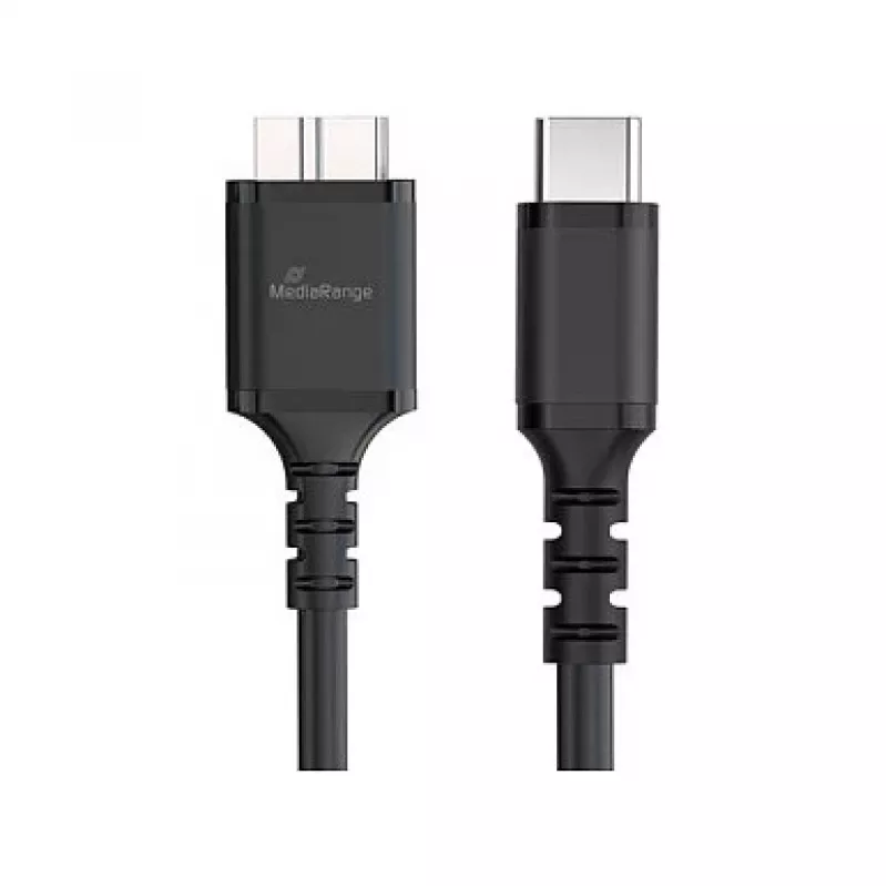 Cable USB MediaRange MRCS257 0,5 m — Micro-USB B a USB-C, USB 3.2 Gen 1 (5 Gbit/s), negro