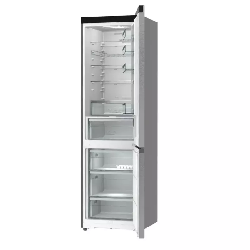 Gorenje NRB620E61X4WFE frigorífico combi, de libre instalación, NoFrost, 413 l (283 l frigorífico + 130 l congelador inferior), pantalla electrónica, iluminación LED, clase energética E, acero inoxidable