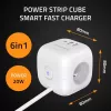 Regleta QOLTEC 52547 Power Cube 3 tomas AC, 2 USB-A, 1 USB-C PD 20W
