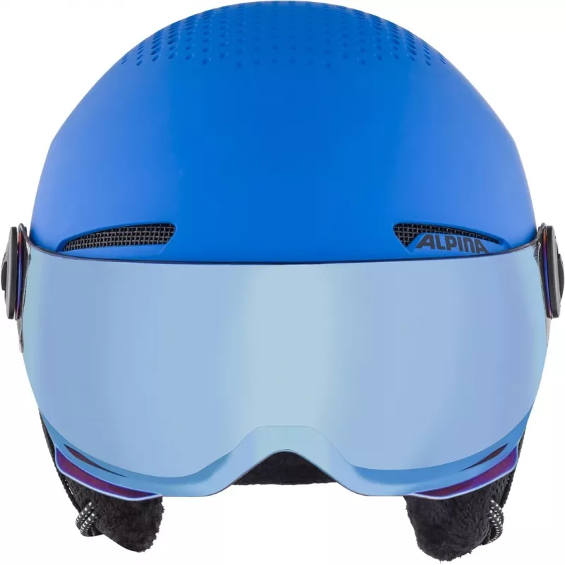 Casco ALPINA ZUPO VISOR QLite — casco de esquí para niños, carcasa rígida, 54–58 cm, visor integrado, Run System Ergo Snow