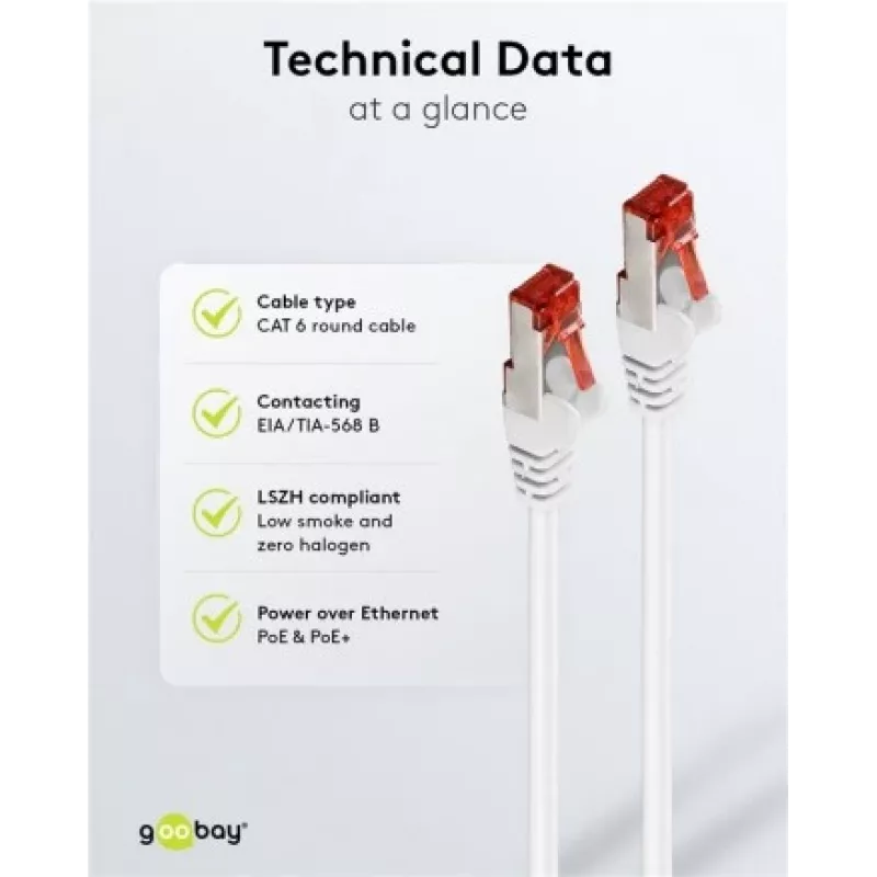 Cable de red Goobay CAT 6 cable de conexión S/FTP RJ-45 Cat6 1m blanco