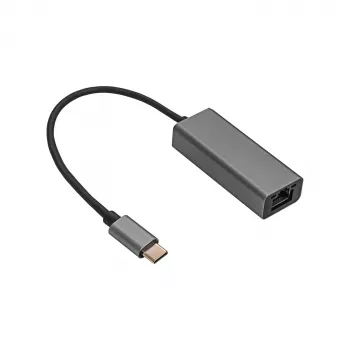 Adaptador USB-C a Gigabit Ethernet Akyga AK-AD-65, RJ45, 15 cm, plateado